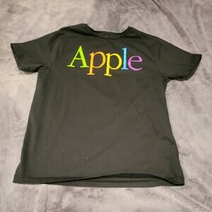 Black APPLE Rainbow Spellout Tee Shirt Size S